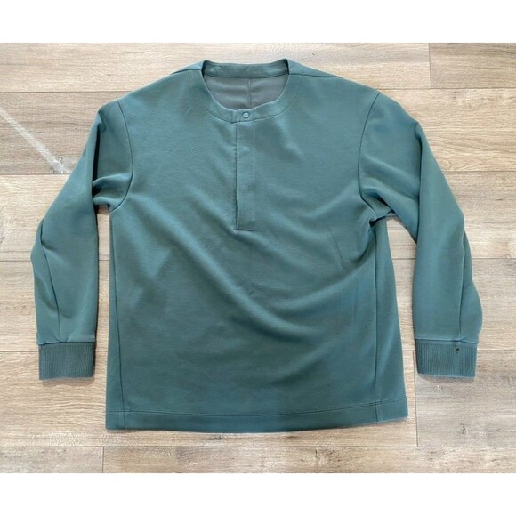 Lululemon Softstreme Sweatshirt Womens L Green Crewneck Boxy Henley Pullover - Picture 1 of 8